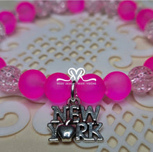 Load image into Gallery viewer, &quot;NEW York&quot; 8mm Pink Frosted Glass Beads and Crackle Glass Beads( size 7.5&quot;)