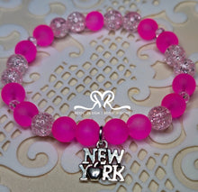 Load image into Gallery viewer, &quot;NEW York&quot; 8mm Pink Frosted Glass Beads and Crackle Glass Beads( size 7.5&quot;)