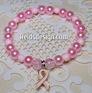 Breast Cancer Awareness  Bracelet designed with Pink Glass Pearls ( size 7.5" )