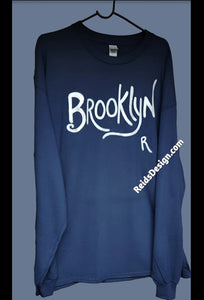 BROOKLYN Hand Painted Navy and Silver Long Sleeve by Reids' Design ( size Men 2x / Women 3x )