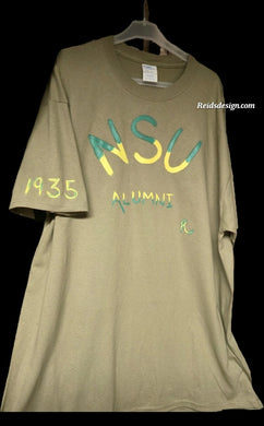 New NSU Alumni 1935 Hand Painted T-Shirt Military Green unisex (Size Men XL / Women 2X ) Behold the Green & Gold)