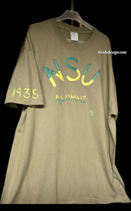 New NSU Alumni 1935 Hand Painted T-Shirt Military Green unisex (Size Men XL / Women 2X ) Behold the Green & Gold)