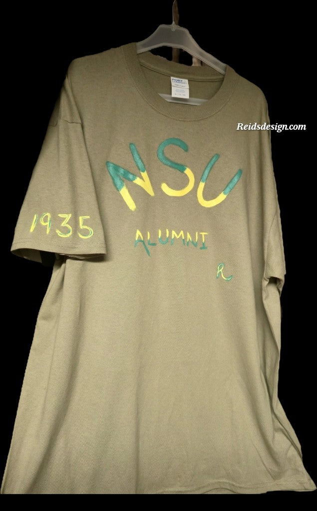 New NSU Alumni 1935 Hand Painted T-Shirt Military Green unisex (Size Men XL / Women 2X ) Behold the Green & Gold)