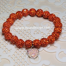 Load image into Gallery viewer, &quot;❤️&quot; Orange Rhinestone Crystal 10mm Beaded Bracelet with Stainless Steel Heart( size 7.5&quot;)