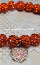 Load image into Gallery viewer, &quot;❤️&quot; Orange Rhinestone Crystal 10mm Beaded Bracelet with Stainless Steel Heart( size 7.5&quot;)