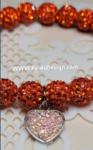 "❤️" Orange Rhinestone Crystal 10mm Beaded Bracelet with Stainless Steel Heart( size 7.5")