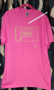 PINK "VINTAGE CASSETTE" Hand painted T-Shirt  by Reids' Visions.  Unisex Medium / Women Large