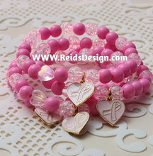 Load image into Gallery viewer, &quot;❤️&quot; Breast Cancer Awareness Acrylic Bead Bracelet  ( size 7.5&quot;)