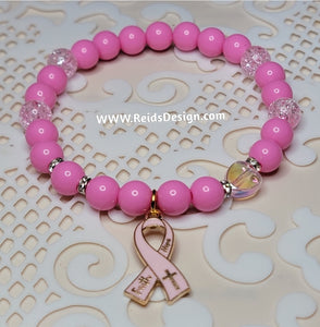 Breast Cancer Awareness Acrylic Bead Bracelet  ( size 7.5")