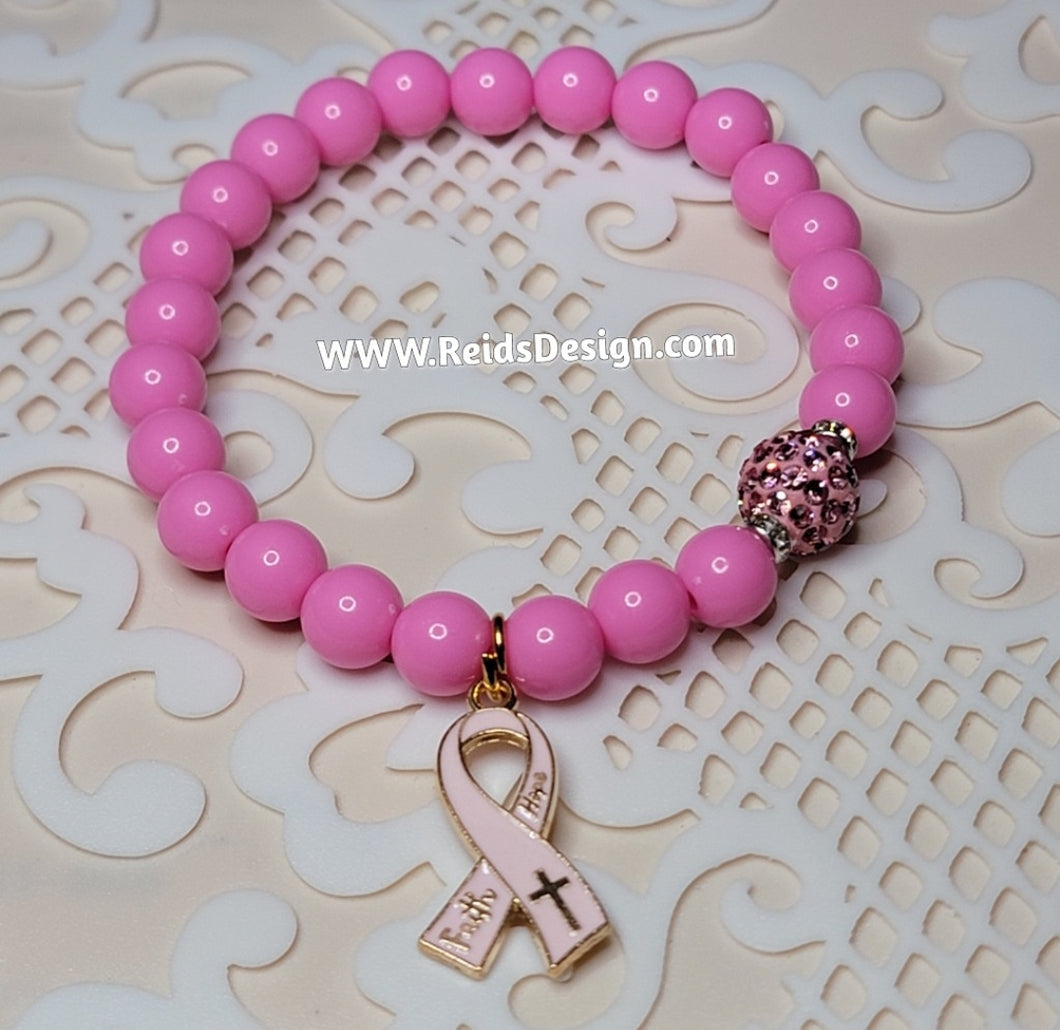 Breast Cancer Awareness Acrylic Bead Bracelet  ( size 7.5