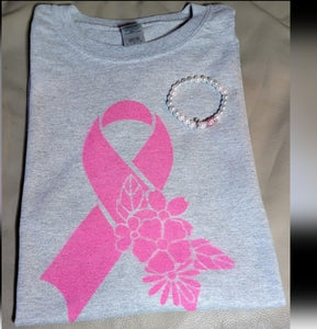 Gray Breast Cancer Awareness T-Shirt  ( size Large Men/ XL Woman)