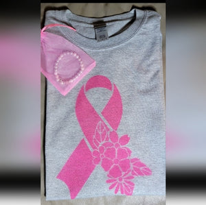 Gray Breast Cancer Awareness T-Shirt  ( size Large Men/ XL Woman)