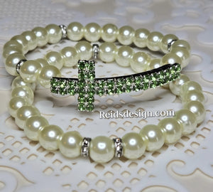 "IRIS" Glass Pearl Bracelet Set .... size 7.5