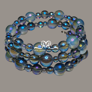 Blue Irridescent Glass Bead Wrap Bracelet