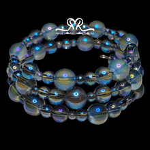 Load image into Gallery viewer, Blue Irridescent Glass Bead Wrap Bracelet