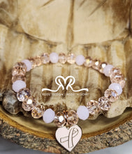 Load image into Gallery viewer, Mixed Gemstone Agate and Glass Beaded Bracelet with Breast Cancer Awareness 🩷 Charm (size 7.5")