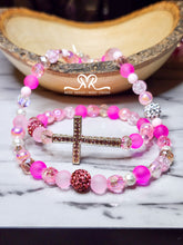 Load image into Gallery viewer, Mixed Acrylic and Glass Beaded "IRIS" Bracelet ( size 7.5") and Necklace (Size 16") set Designed for Breast Cancer Awareness Month( Size 7.5")
