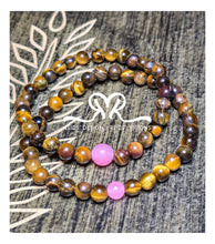 Load image into Gallery viewer, 6mm Tiger Eye with Pink gemstone Breast Cancer Awareness inspired design... size 7.5&quot;