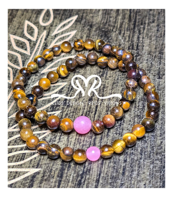 6mm Tiger Eye with Pink gemstone Breast Cancer Awareness inspired design... size 7.5