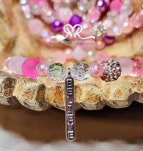 Load image into Gallery viewer, "BELIEVE" Mixed Gemstone, Acrylic and Glass Beaded Bracelet For Breast Cancer Awareness Month( Size 7.5")