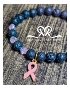Lava Beaded with Pink beads. BREAST CANCER AWARENESS  inspired design.... size 7.5"