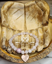 Load image into Gallery viewer, Rose Quartz Beaded Bracelet with🩷 Breast Cancer Awareness charm (Size 7.5")