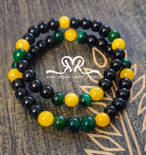 Load image into Gallery viewer, His and Hers Bracelet Set. Glass and Mountain Jade Beads. Size 7.5 and 8.5 inches