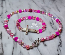 Load image into Gallery viewer, Mixed Acrylic and Glass Beaded "IRIS" Bracelet ( size 7.5") and Necklace (Size 16") set Designed for Breast Cancer Awareness Month( Size 7.5")