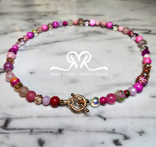 Load image into Gallery viewer, Mixed Agate, Mountain Jade and Glass Bead Pink Necklace. (Size 15 inches)