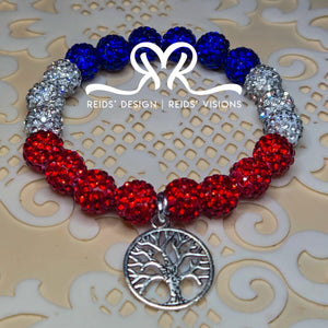 Tree of Life Rhinestone Crystal 10mm Beaded Bracelet ( size 7.5")