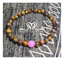 Load image into Gallery viewer, 6mm Tiger Eye with Pink gemstone Breast Cancer Awareness inspired design... size 7.5&quot;