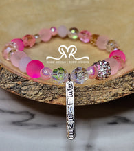 Load image into Gallery viewer, "BELIEVE" Mixed Gemstone, Acrylic and Glass Beaded Bracelet For Breast Cancer Awareness Month( Size 7.5")