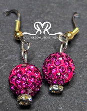 Load image into Gallery viewer, &quot;❤️&quot; Pink blend Rhinestone Crystal 10mm Beaded Bracelet with Stainless Steel Heart and earrings set ( size 7.5&quot;)