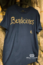 Load image into Gallery viewer, New Bendiciones Navy and Bronze Tee. Men Large / Women XL. Bendiciones is Blessings in Spanish.