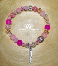 Load image into Gallery viewer, "BELIEVE" Mixed Gemstone, Acrylic and Glass Beaded Bracelet For Breast Cancer Awareness Month( Size 7.5")