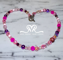 Load image into Gallery viewer, Mixed Acrylic and Glass Beaded "IRIS" Bracelet Necklace (Size 16") Designed for Breast Cancer Awareness Month