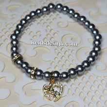 Load image into Gallery viewer, ♥️ New... Platinum 6mm Glass Bead Bracelet with Love Heart ( 7.5 inches)