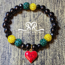 Load image into Gallery viewer, "♥️" New.🇯🇲"For the Love of Jamaica" 🇯🇲 Collection 8mm Rinestone and Black Glass Beads(size 7.5)