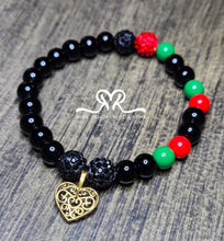 Load image into Gallery viewer, New Black History meets Valentine’s Day Bracelet... Designed with Rinestone and Glass Beads... size 7.5"