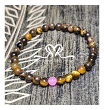 Load image into Gallery viewer, 6mm Tiger Eye with Pink gemstone Breast Cancer Awareness inspired design... size 7.5&quot;