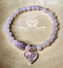 Load image into Gallery viewer, Rose Quartz Beaded Bracelet with🩷 Breast Cancer Awareness charm (Size 7.5")