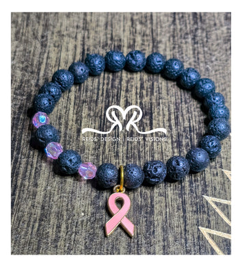 Lava Beaded with Pink beads. BREAST CANCER AWARENESS  inspired design.... size 7.5