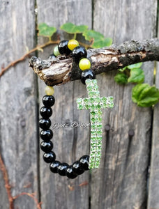 Sale...."Iris" Green Cross with Black Glass Beads   ( size 7.5" )