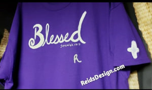 T-Shirt Purple "Blessed" Hand Painted By Reids' Design Men XL / Women 2x