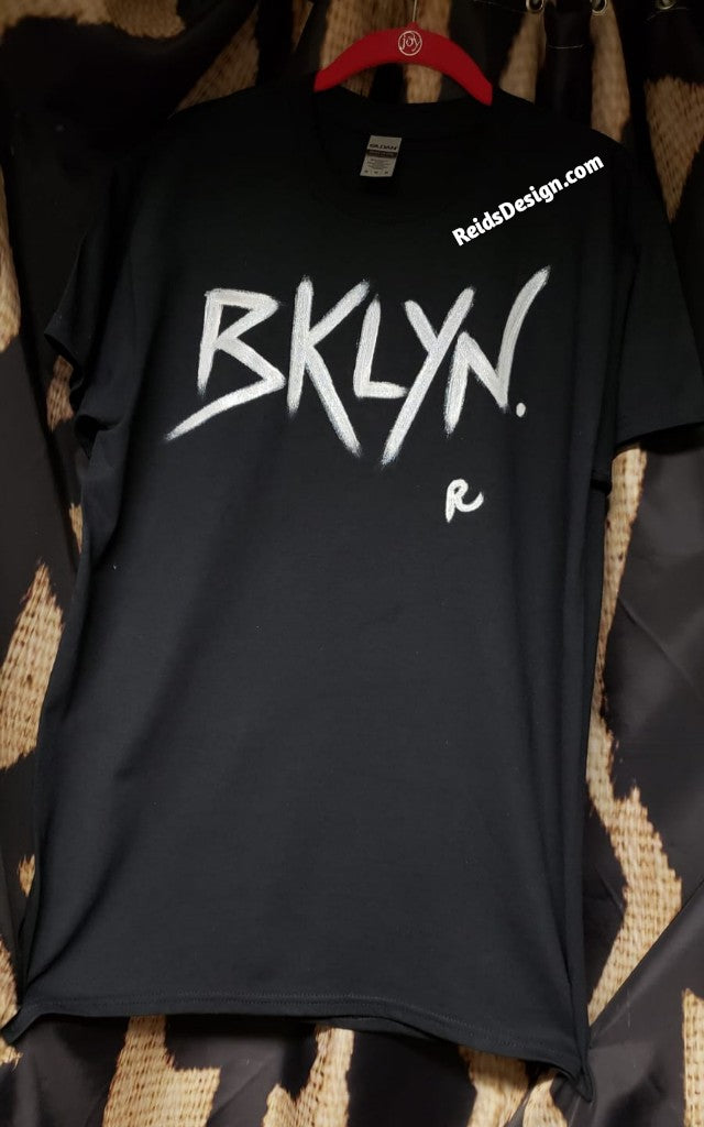 Reids' Design Hand Painted BKLYN T-shirt with a little Glitter Men Medium/ Women Large