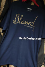 Load image into Gallery viewer, T-Shirt Navy &quot;Blessed&quot; Hand Painted By Reids&#39; Design Men Large / Women XL