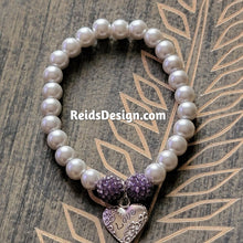 Load image into Gallery viewer, New &quot;❤️&quot;  Silver Glass Pearls Bracelet with Purple Crystal Beads ( size 7.5&quot;)