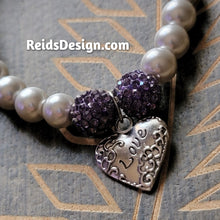 Load image into Gallery viewer, New &quot;❤️&quot;  Silver Glass Pearls Bracelet with Purple Crystal Beads ( size 7.5&quot;)