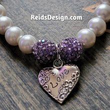 Load image into Gallery viewer, New &quot;❤️&quot;  Silver Glass Pearls Bracelet with Purple Crystal Beads ( size 7.5&quot;)