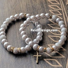 Load image into Gallery viewer, New Stackable Textured &amp; Glass Pearls Bracelets with a Cross
